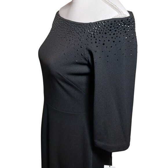 NEW Calvin Klein Off-The-Shoulder High-Low Dress Black Beading Detail Size 4 - Picture 6 of 16